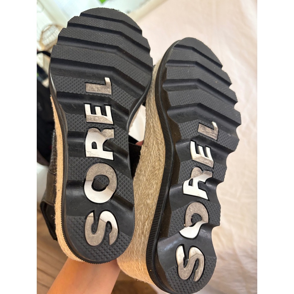 Sorel Joanie II Hi Slingback Wedge Sandals Black Snake Leather Jute 8.5 - Picture 3 of 5